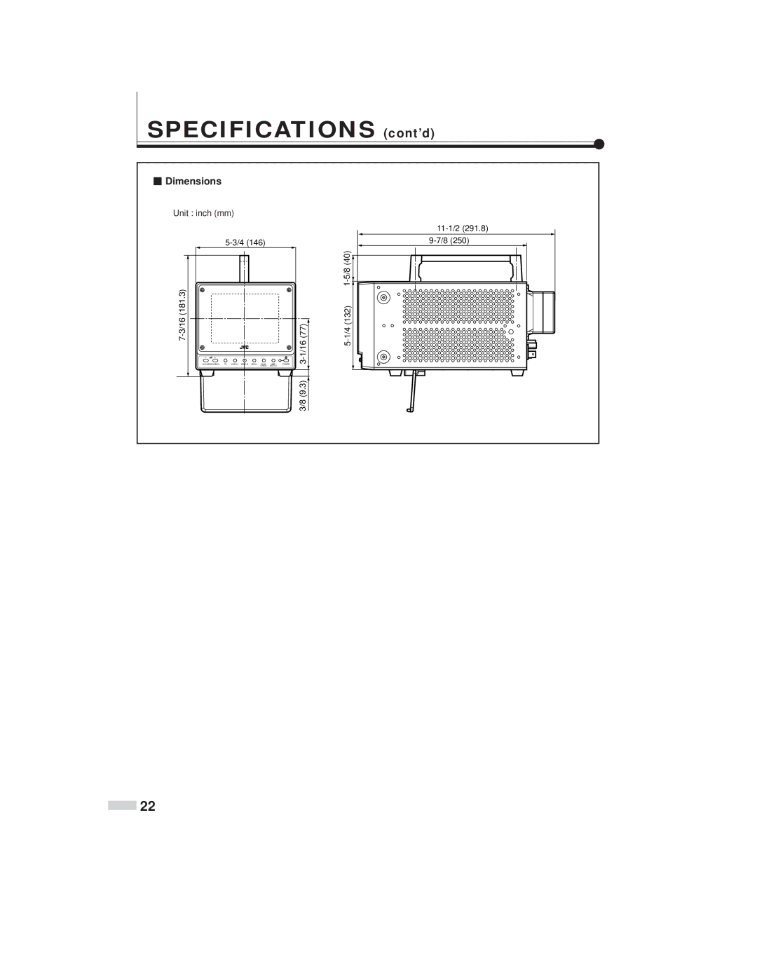 JVC TM-L450TU specifications Specifications cont’d, Dimensions 