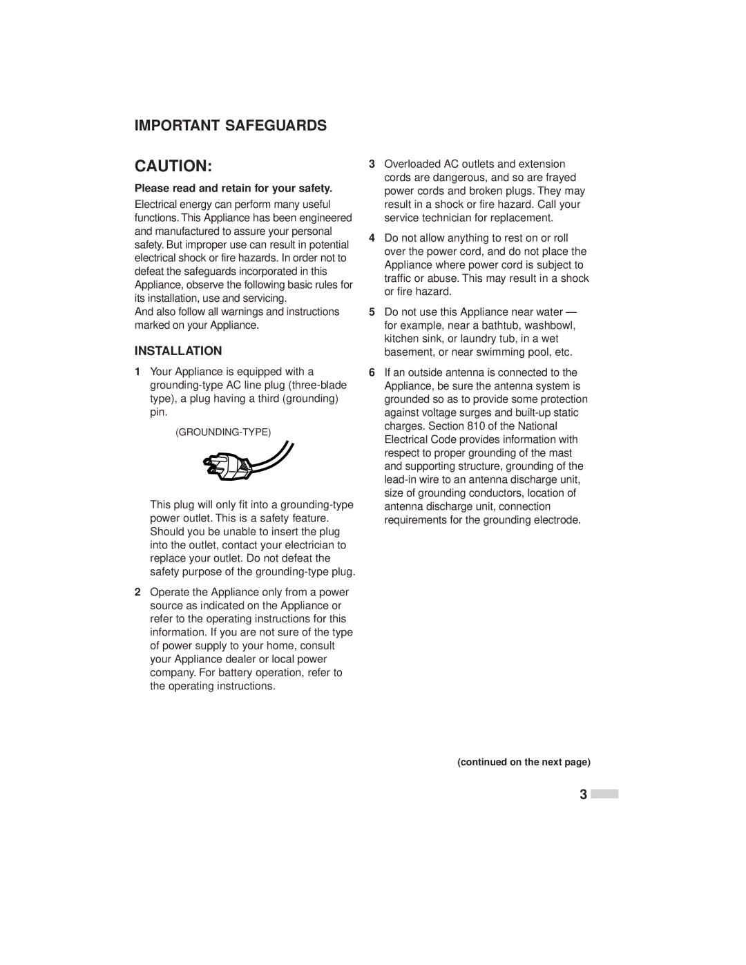 JVC TM-L450TU specifications Installation, Please read and retain for your safety, On the next 