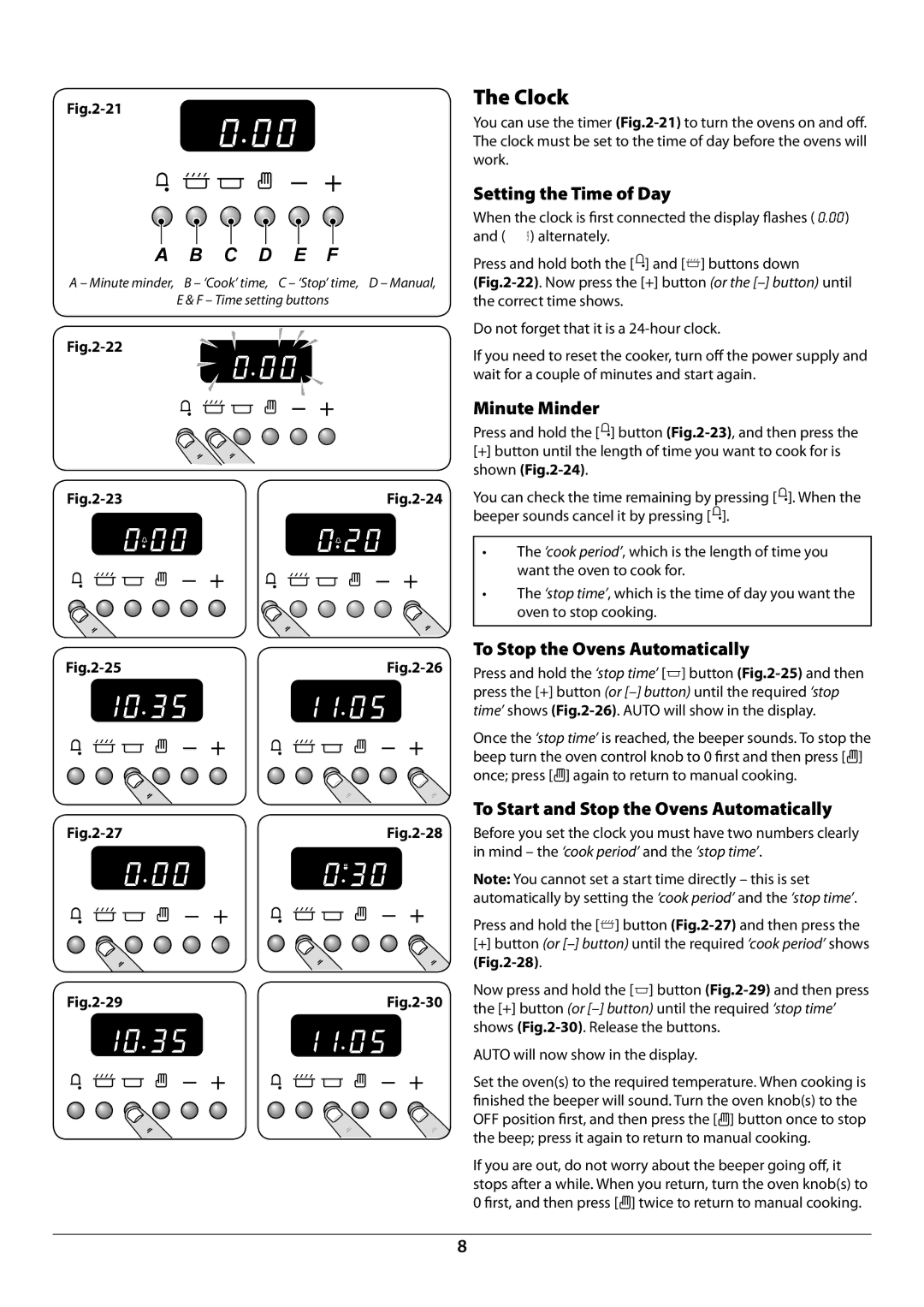 JVC toledo installation instructions Clock, Setting the Time of Day, Minute Minder, To Stop the Ovens Automatically 