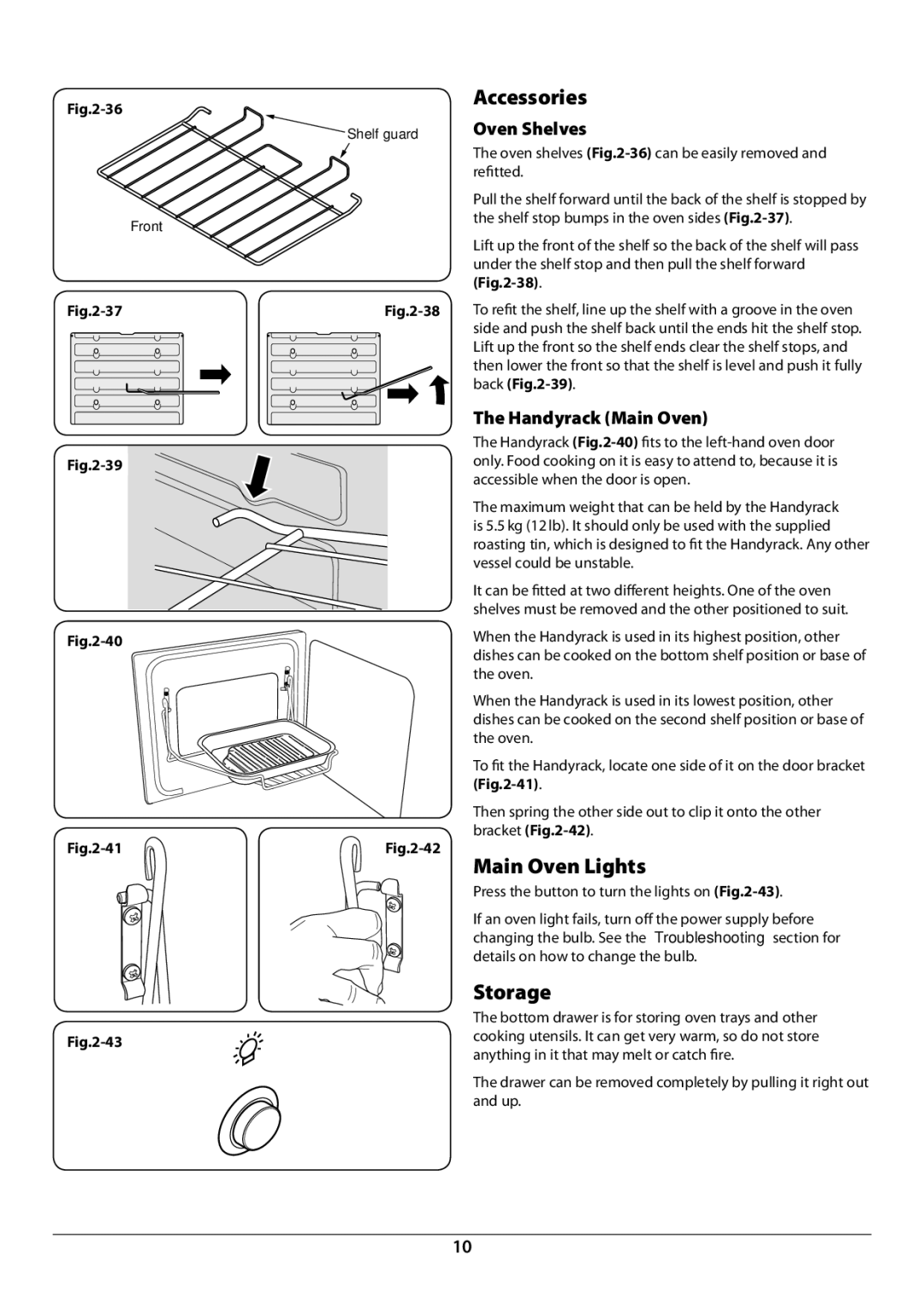 JVC toledo installation instructions Accessories, Main Oven Lights, Storage, Oven Shelves, Handyrack Main Oven 