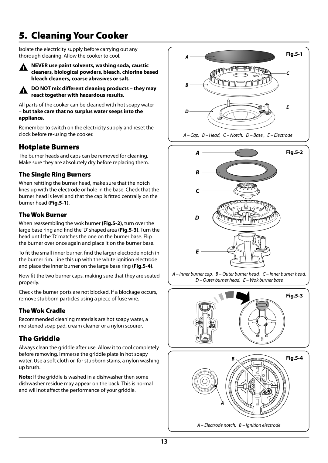 JVC toledo installation instructions Cleaning Your Cooker, Single Ring Burners, Wok Burner, Wok Cradle 