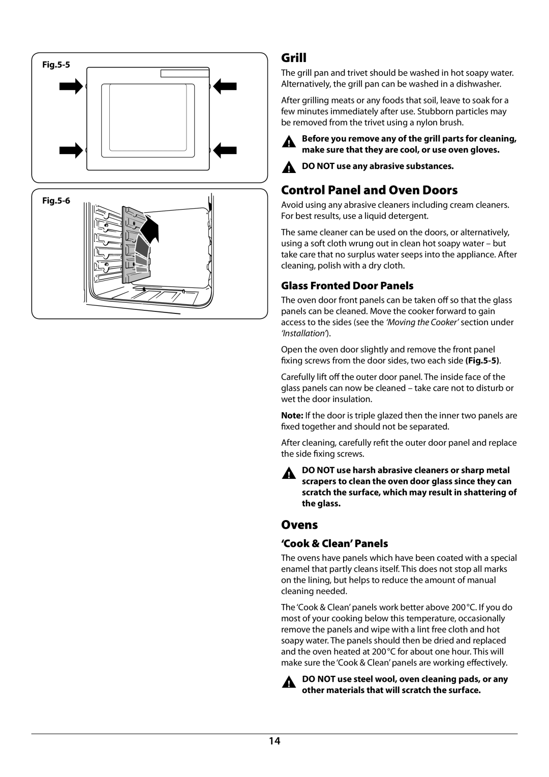 JVC toledo installation instructions Control Panel and Oven Doors, Glass Fronted Door Panels, ‘Cook & Clean’ Panels 