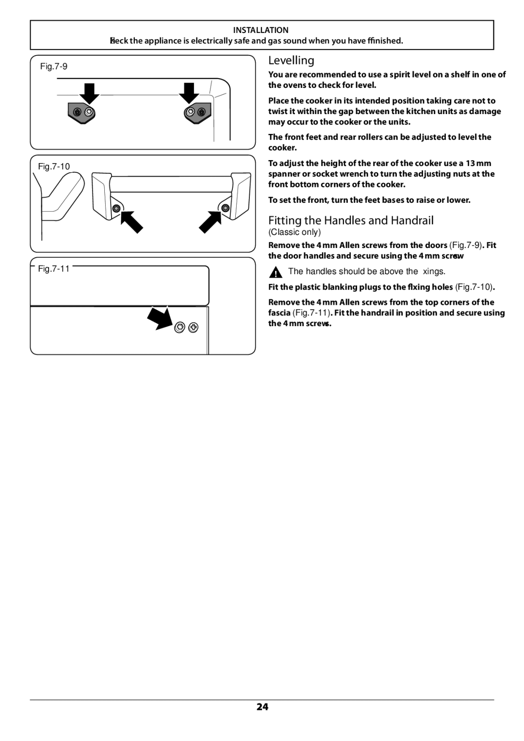 JVC toledo installation instructions Levelling, Fitting the Handles and Handrail, NnThe handles should be above the xings 