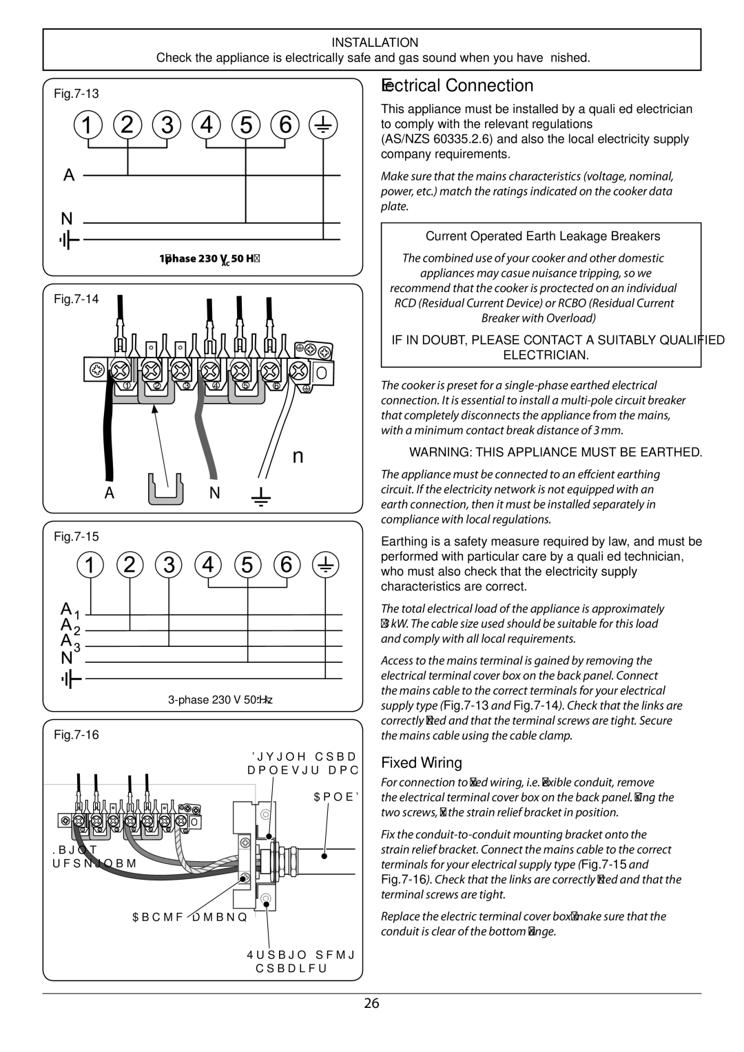 JVC toledo installation instructions Electrical Connection, Fixed Wiring, Current Operated Earth Leakage Breakers 