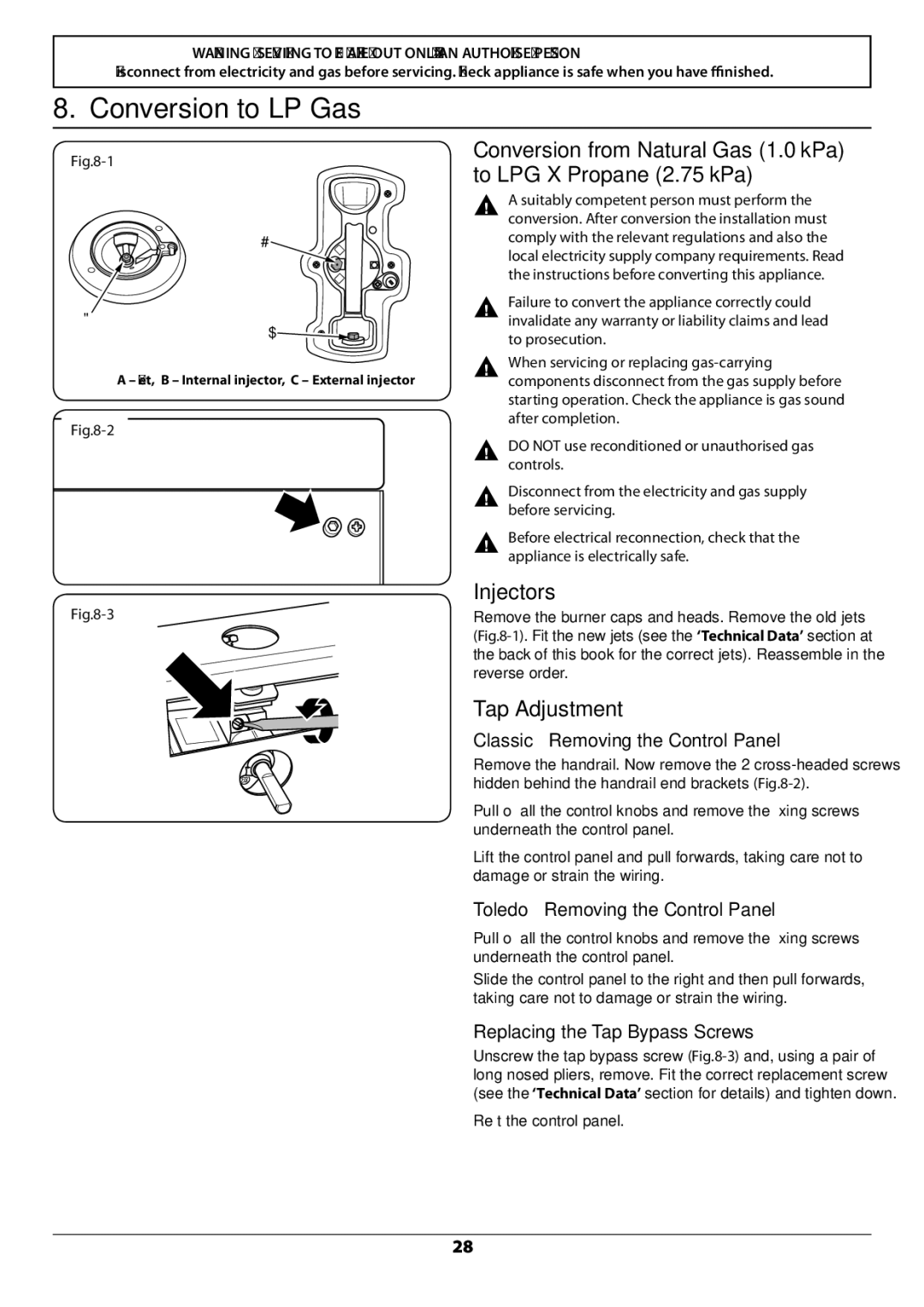 JVC toledo installation instructions Conversion to LP Gas, Injectors, Tap Adjustment 