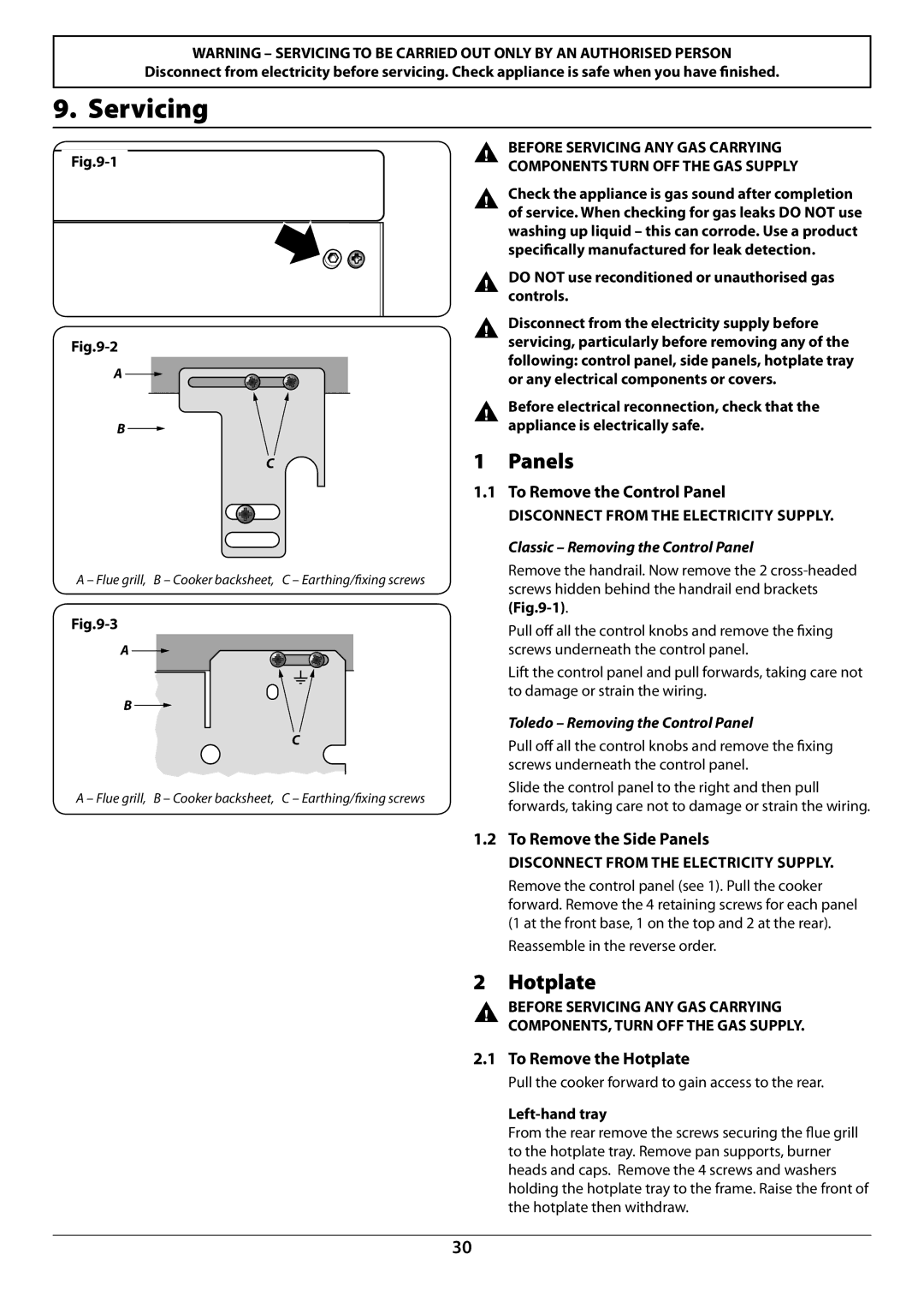 JVC toledo installation instructions Servicing, Panels, Hotplate 