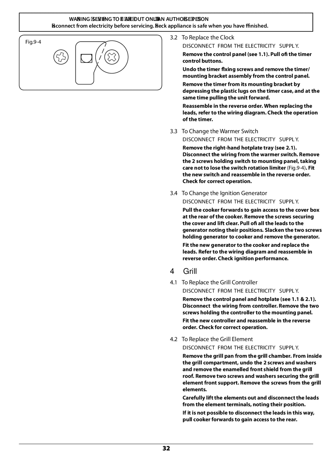 JVC toledo installation instructions To Replace the Clock, To Change the Warmer Switch, To Change the Ignition Generator 