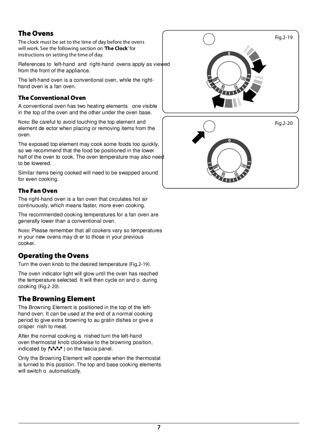 JVC toledo installation instructions Operating the Ovens, Browning Element, Conventional Oven, Fan Oven 