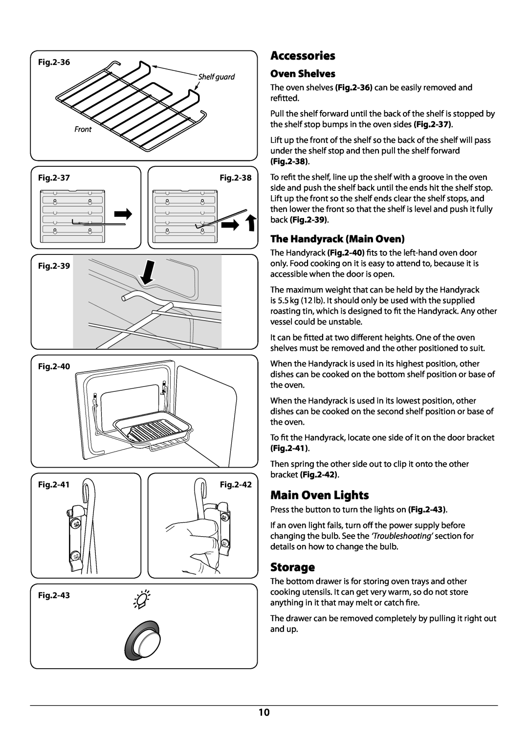 JVC toledo installation instructions Oven Shelves, The Handyrack Main Oven, 36, 39 -40 