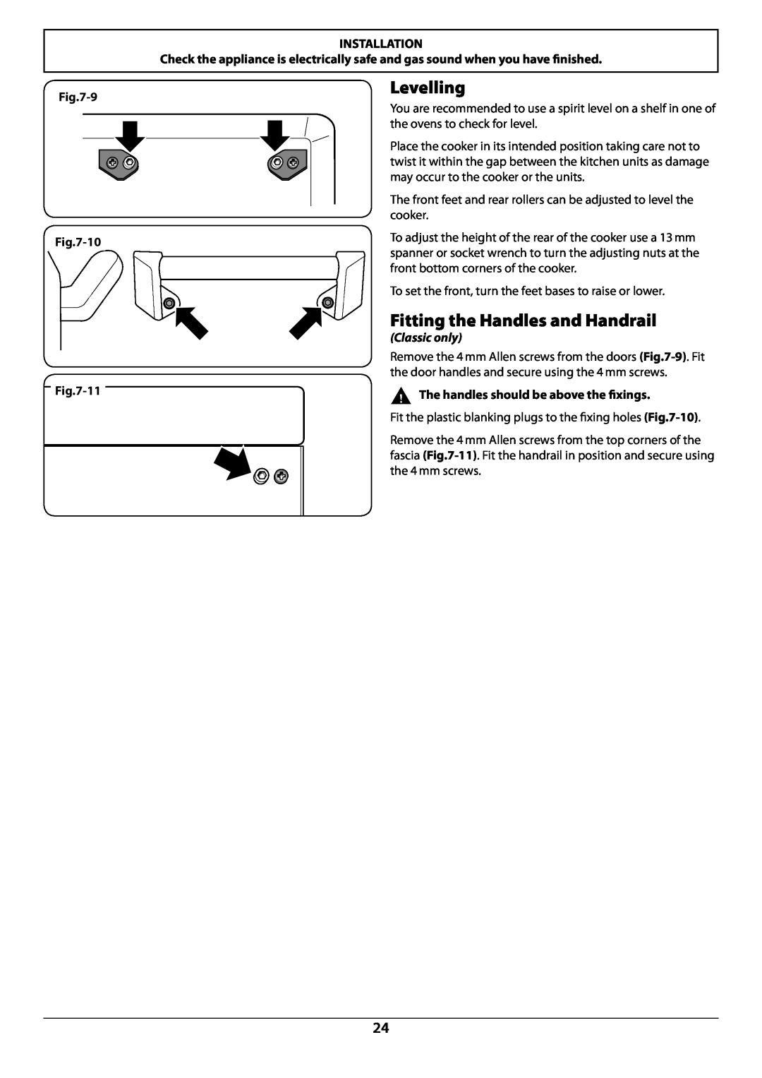 JVC toledo installation instructions Installation, 10 -11, Classic only, nnThe handles should be above the xings 