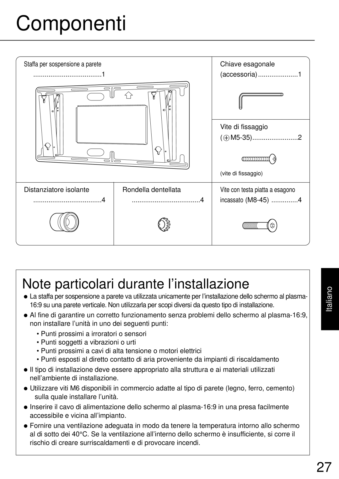 JVC TS-C50P2G, TS-C50P6G manual Componenti, Vite con testa piatta a esagono 