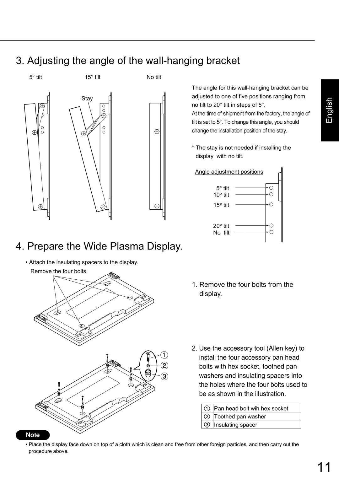 JVC TS-C50P2G, TS-C50P6G manual Adjusting the angle of the wall-hanging bracket, Prepare the Wide Plasma Display 