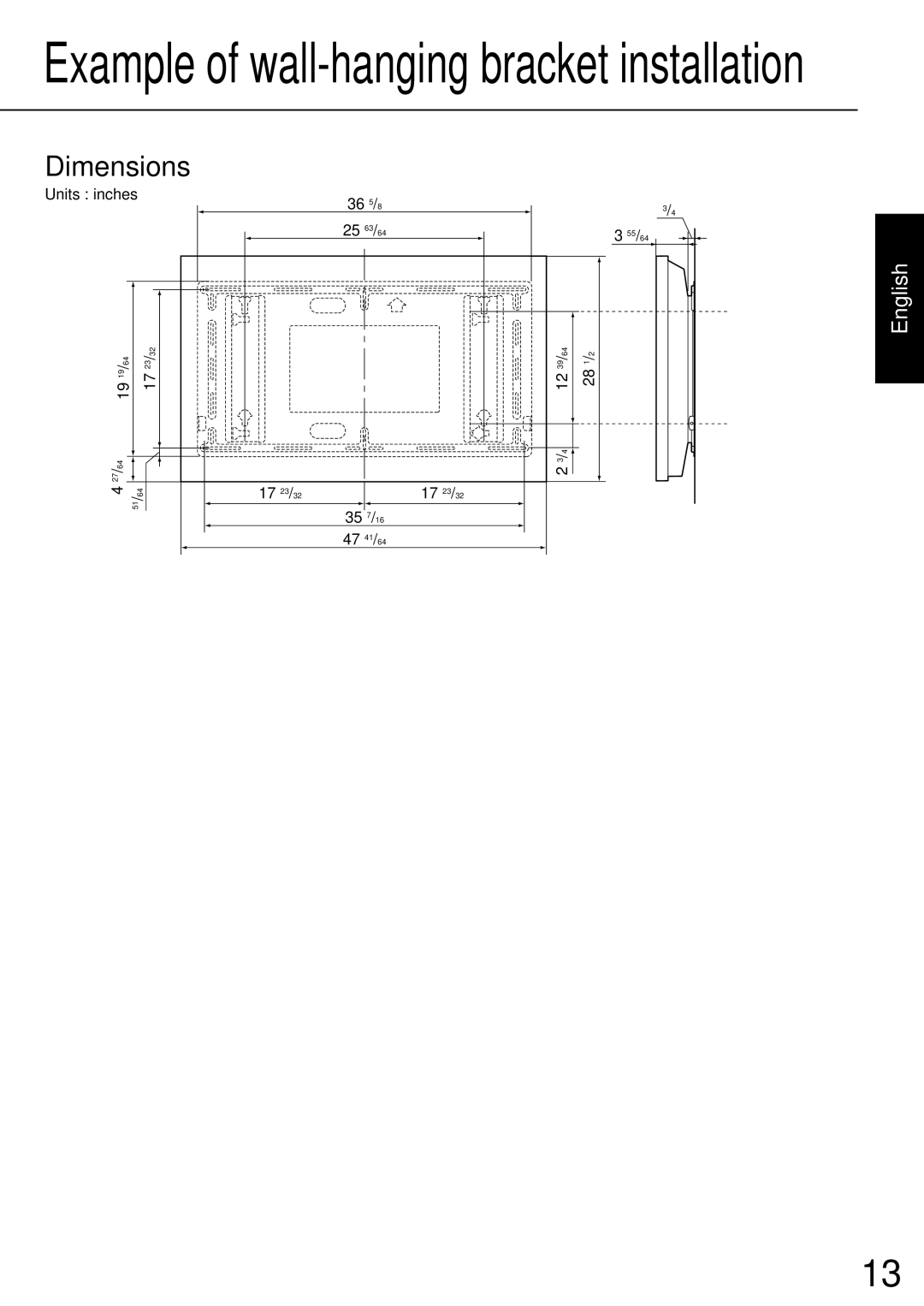 JVC TS-C50P2G, TS-C50P6G manual Example of wall-hanging bracket installation 