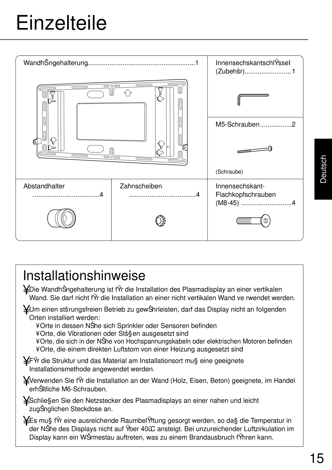 JVC TS-C50P2G, TS-C50P6G manual Einzelteile, Innensechskant Flachkopfschrauben M8-45 