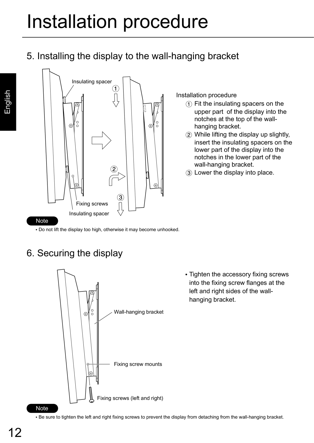 JVC TS-C50P6G, TS-C50P2G manual Installing the display to the wall-hanging bracket, Securing the display 