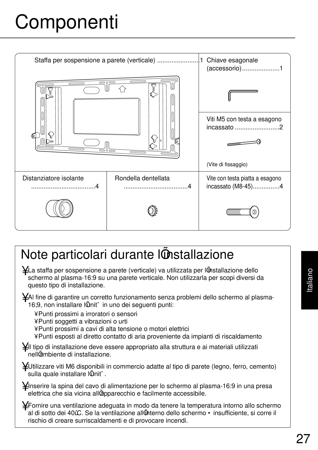 JVC TS-C50P2G, TS-C50P6G manual Componenti, Distanziatore isolante Rondella dentellata 