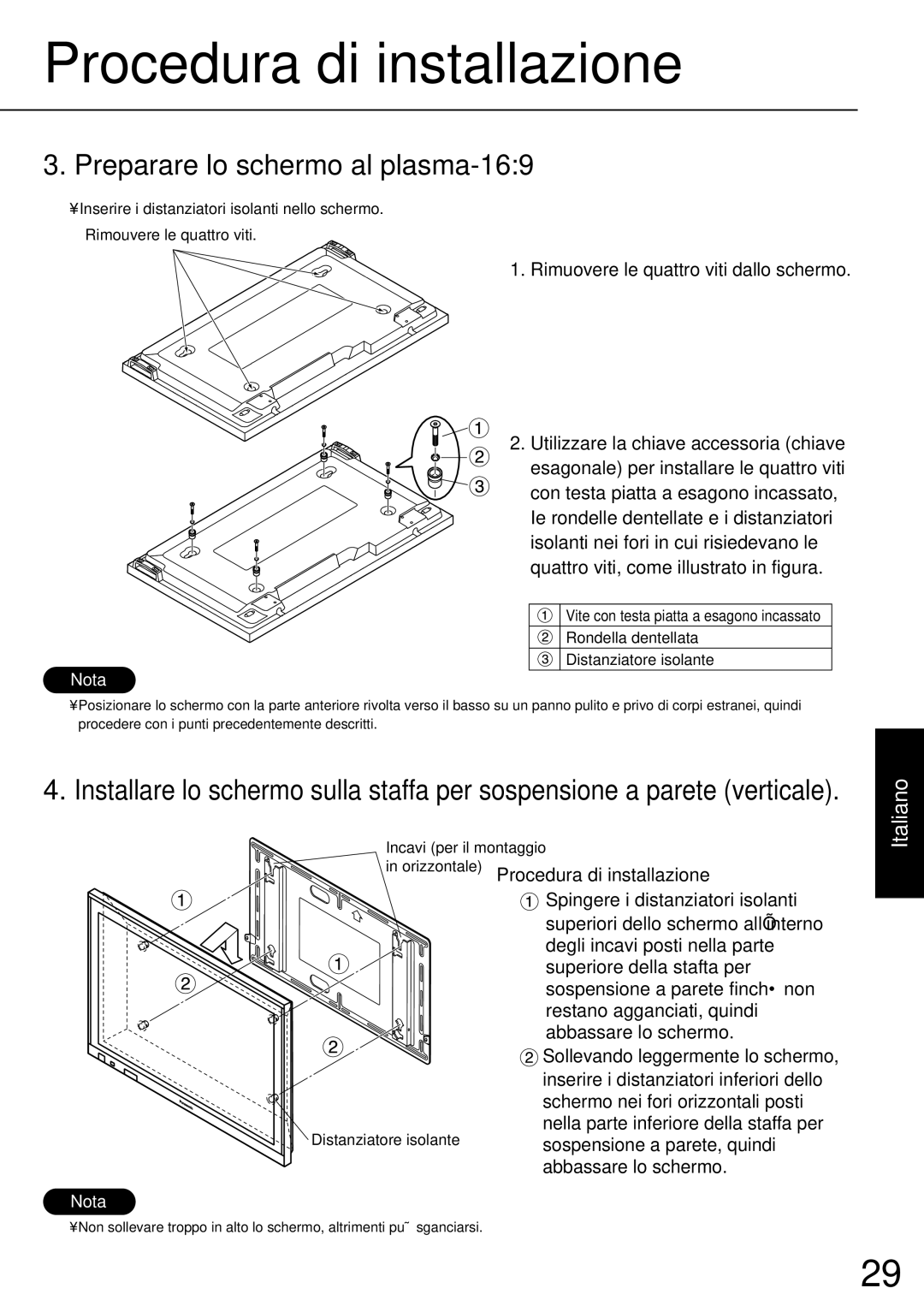 JVC TS-C50P2G, TS-C50P6G manual Preparare lo schermo al plasma-169, Orizzontale Procedura di installazione 