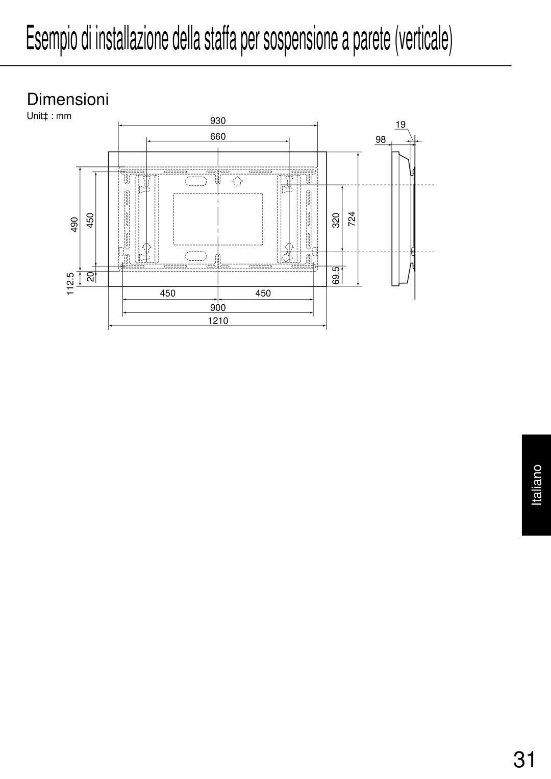 JVC TS-C50P2G, TS-C50P6G manual Unitá mm 930 660 490 450 320 724 112.5 69.5 900 1210 