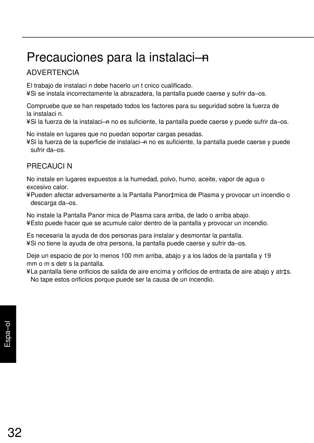 JVC TS-C50P6G, TS-C50P2G Precauciones para la instalación, No instale en lugares que no puedan soportar cargas pesadas 