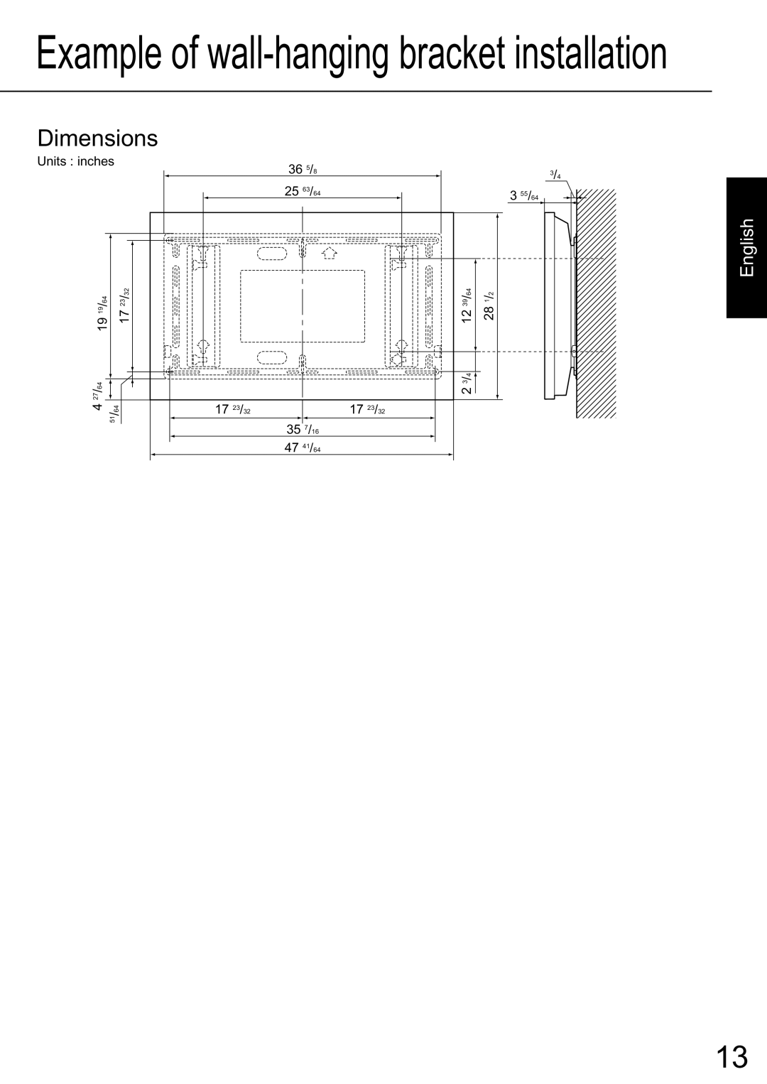 JVC TS-C50P2G, TS-C50P6G manual Example of wall-hangingbracket installation, English 