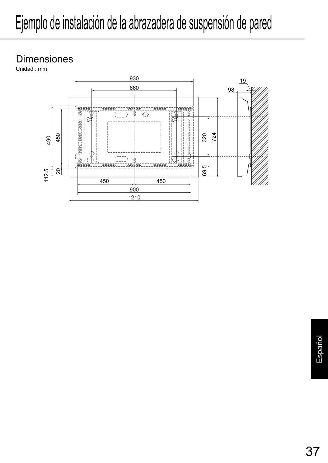 JVC TS-C50P2G, TS-C50P6G manual Dimensiones, Español 