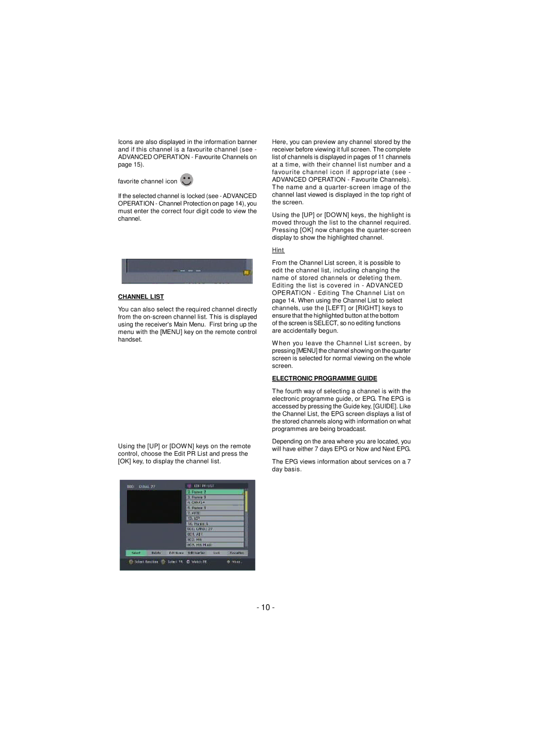 JVC TU-DB1SFR manual Channel List, Electronic Programme Guide 