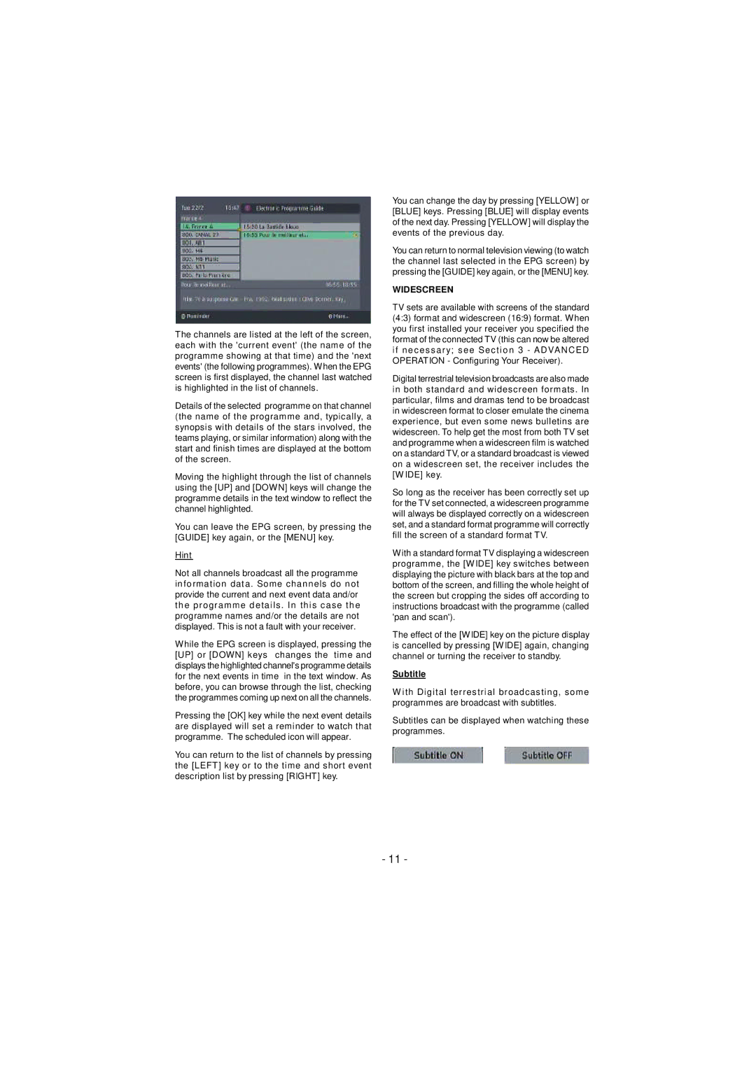 JVC TU-DB1SFR manual Widescreen, Subtitle 