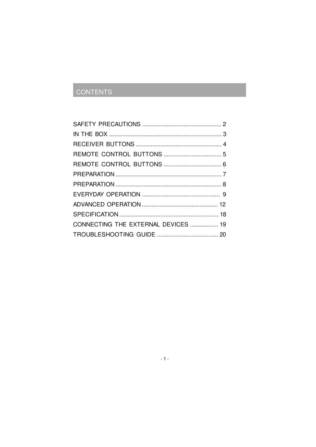 JVC TU-DB1SFR manual Contents 