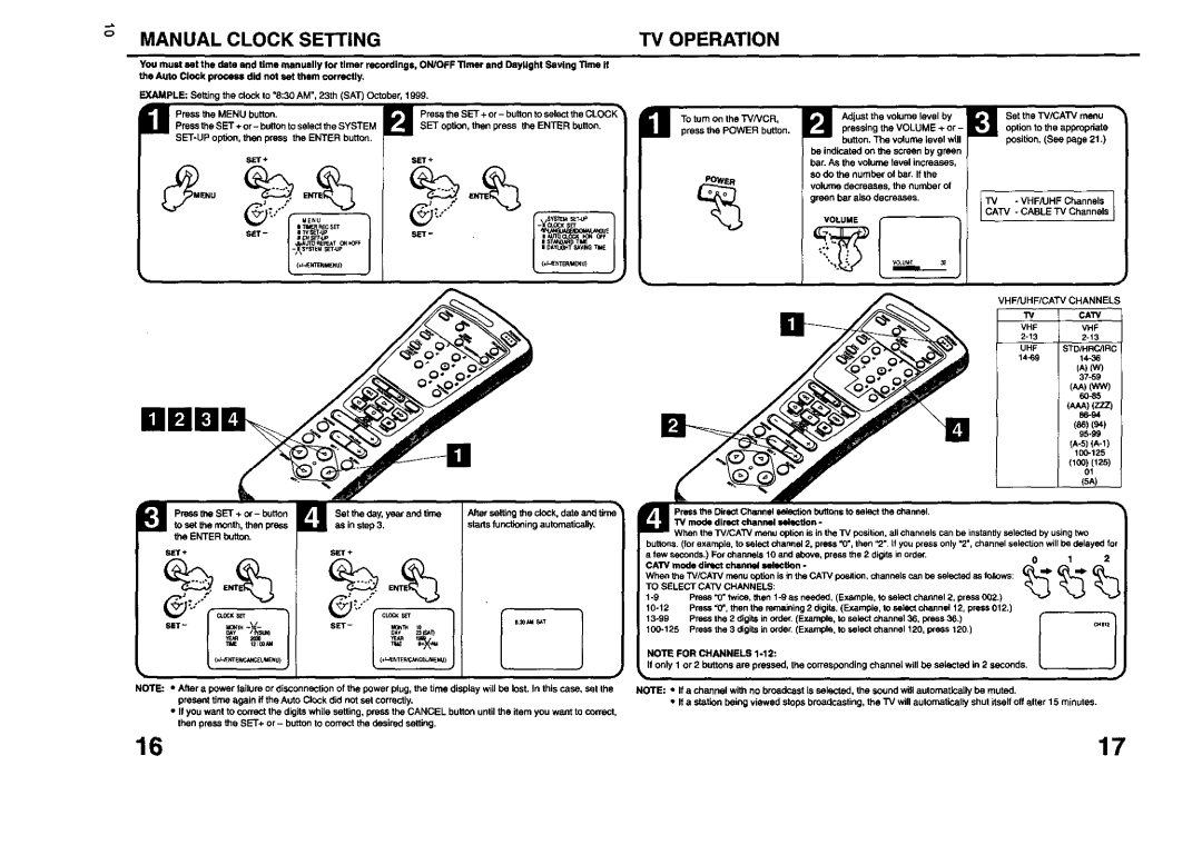 JVC TV 13140 operating instructions Manual Clock Setting, TV Operation 