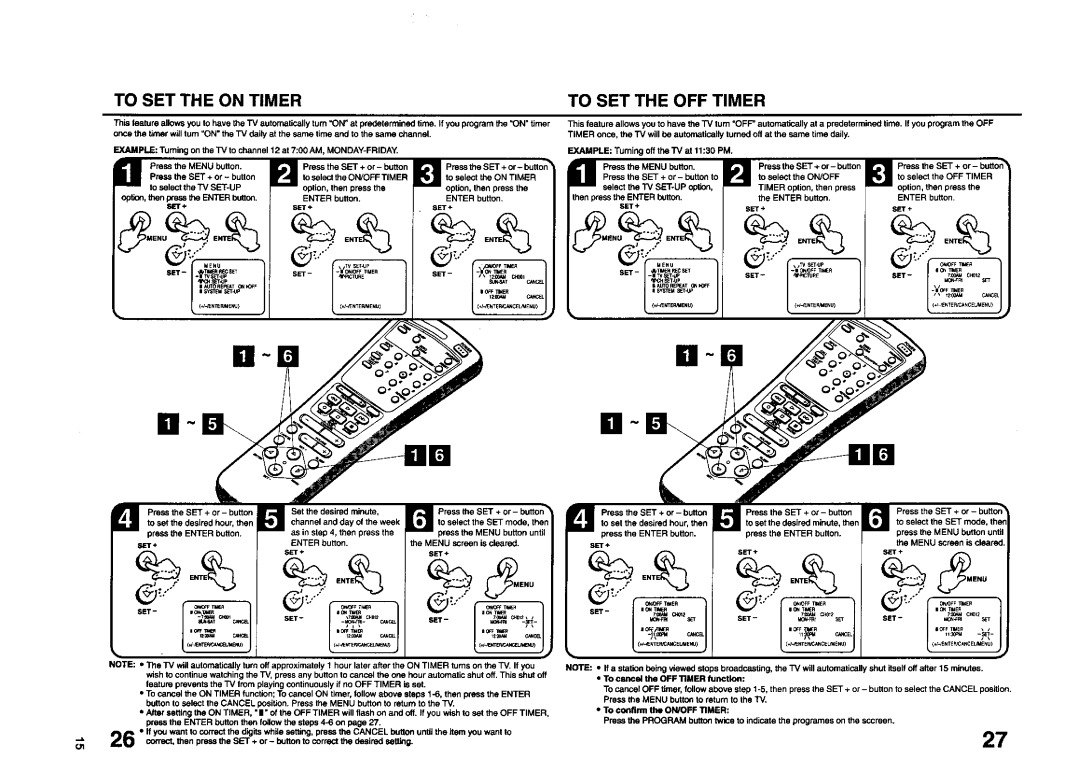 JVC TV 13140 operating instructions To SET the on Timer To SET the OFF Timer, To,oaiooflpO,esthti 