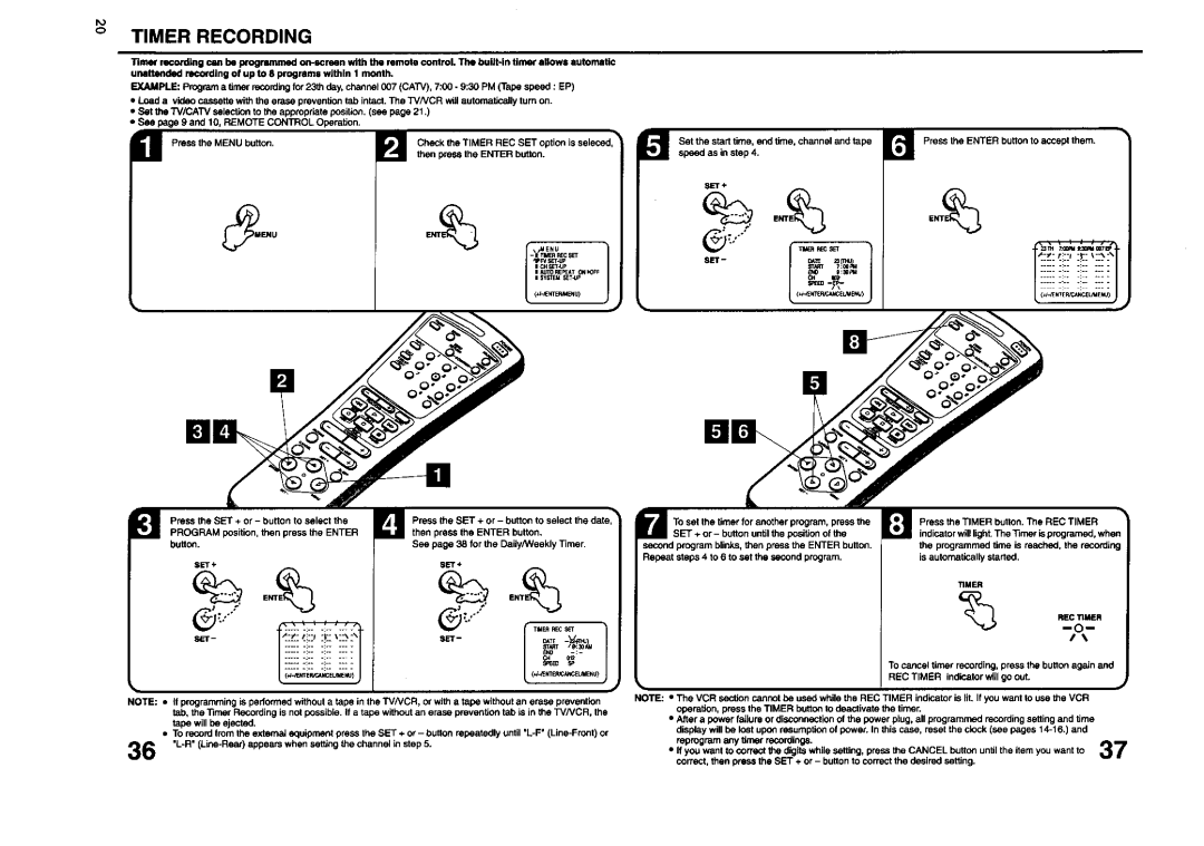 JVC TV 13140 operating instructions Timer Recording, Set+ Set÷, Rectimer 