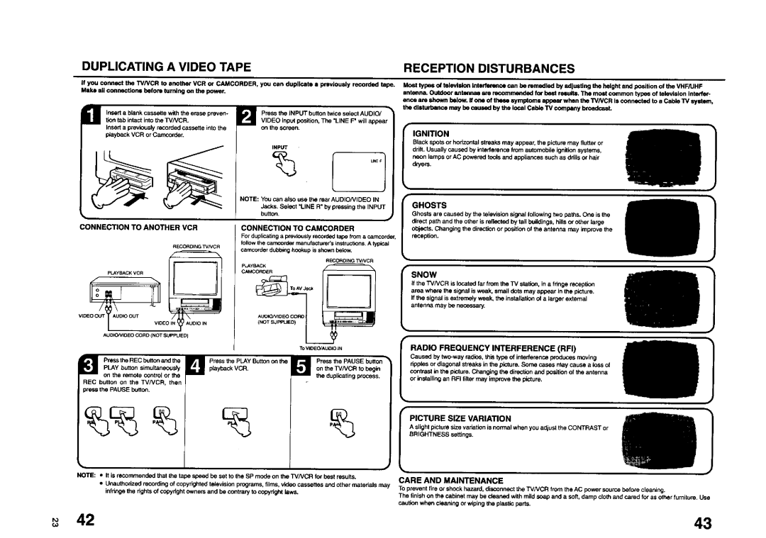 JVC TV 13140 operating instructions Duplicating a Video Tape, Reception Disturbances 