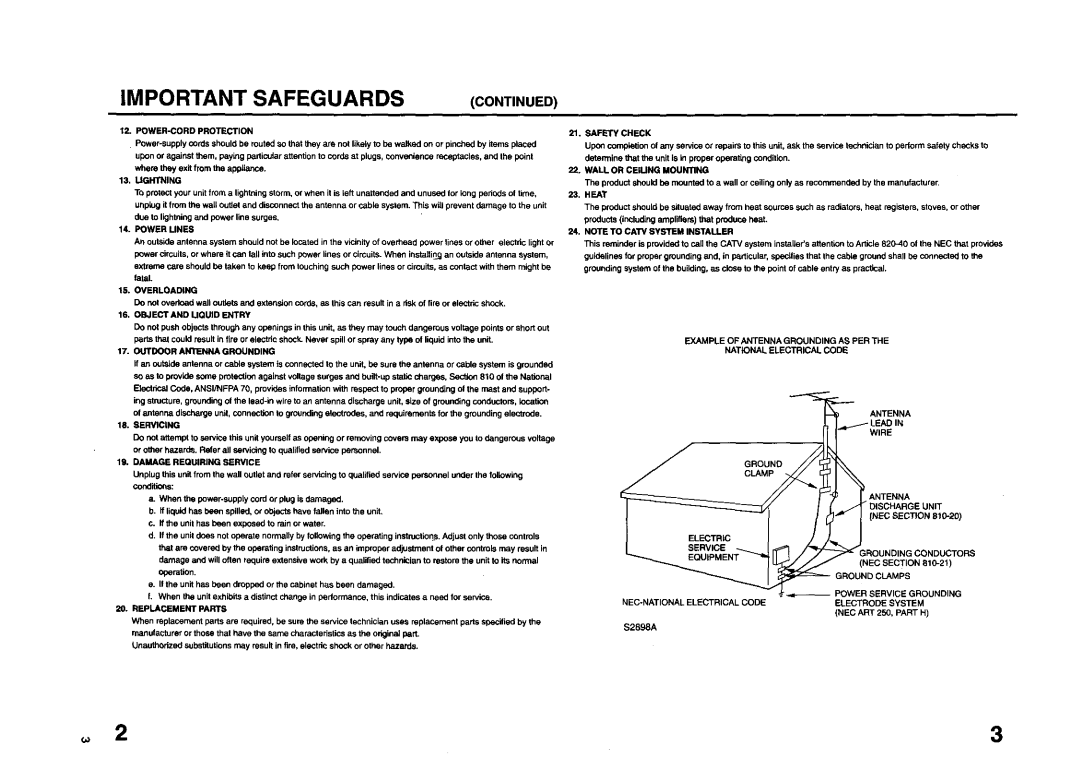 JVC TV 13140 operating instructions Exampleof Antennagroundingas Perthe Nationalelectricalcode 