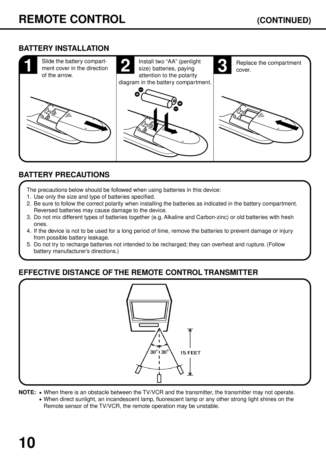 JVC TV-13142W, TV 13142 Arrow, Install two AA penlight, Size batteries, paying, Diagram in the battery compartment, Cover 