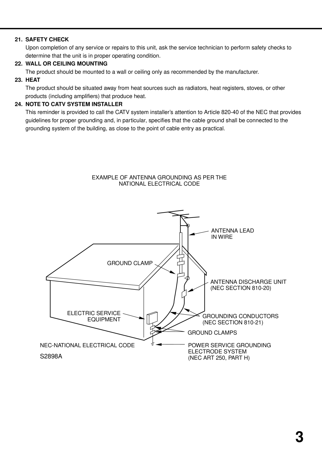 JVC TV 13142, TV-13142W manual Safety Check, Wall or Ceiling Mounting, Heat, NEC Section 