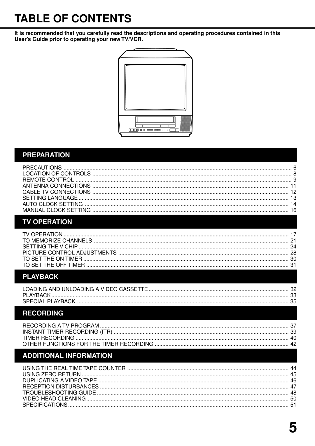 JVC TV 13142, TV-13142W manual Table of Contents 