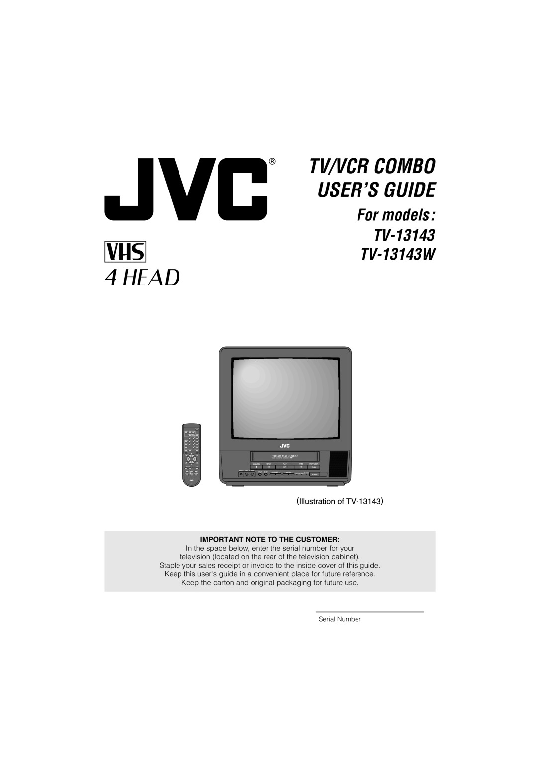 JVC TV-13143W manual TV/VCR Combo USER’S Guide, Serial Number 