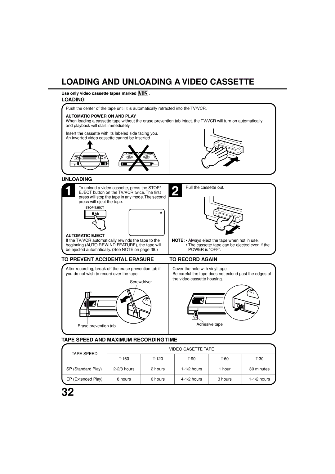 JVC TV-13143W manual Loading and Unloading a Video Cassette 