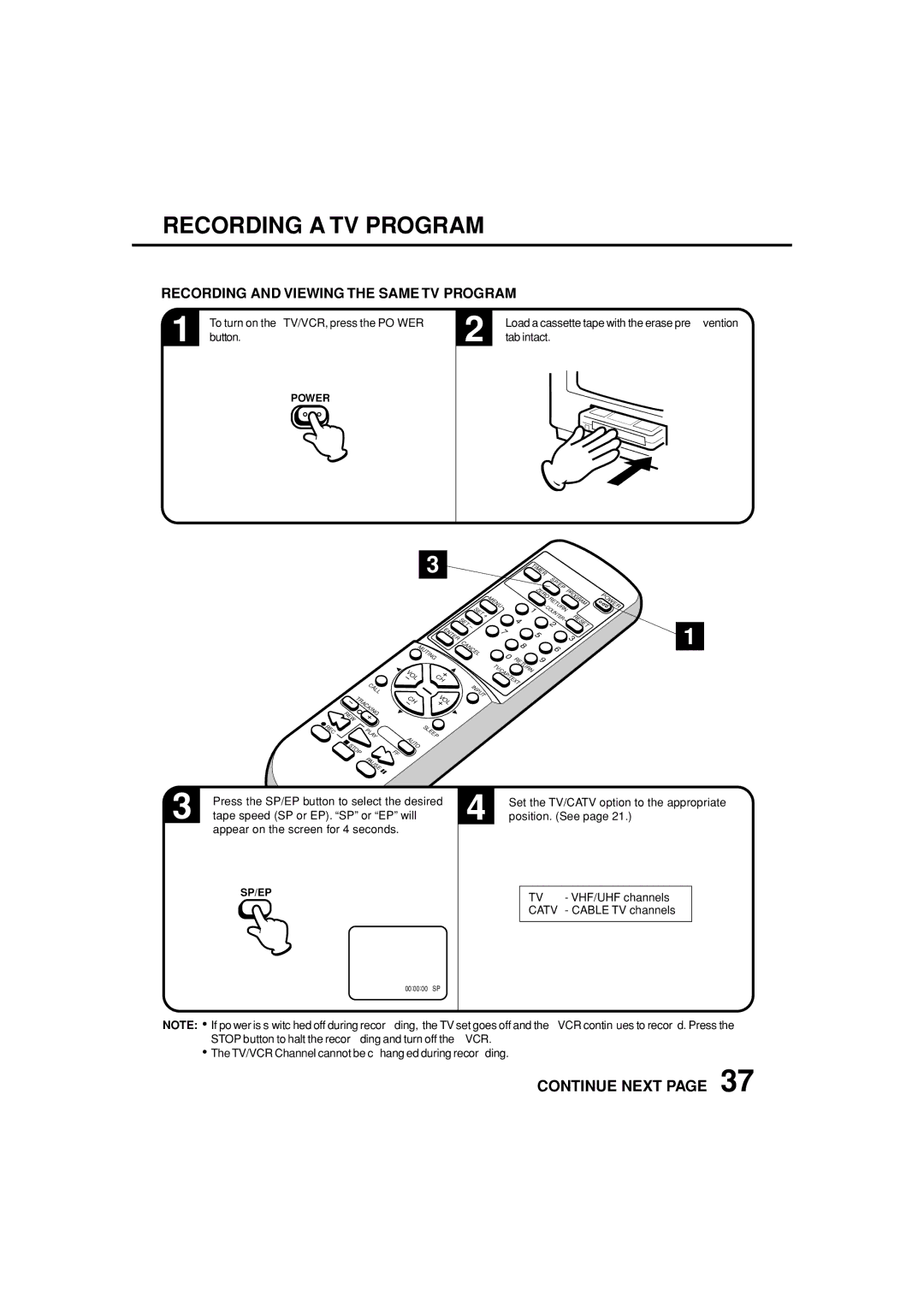 JVC TV-13143W manual Recording a TV Program, Recording and Viewing the Same TV Program 