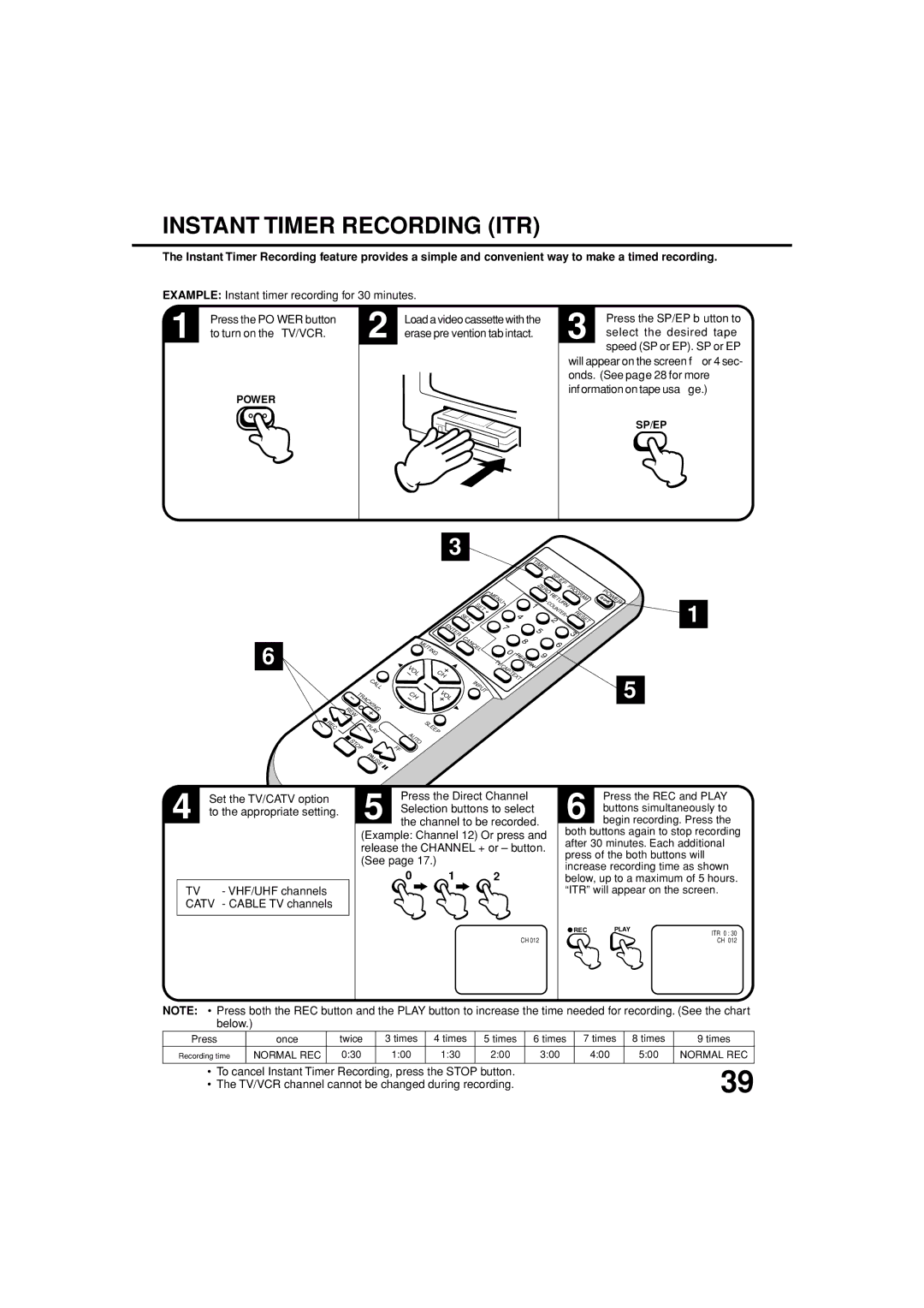 JVC TV-13143W manual Instant Timer Recording ITR 