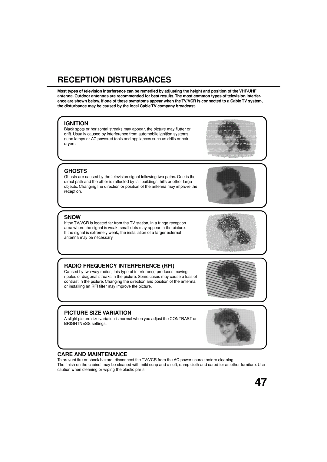 JVC TV-13143W manual Reception Disturbances, Ignition 