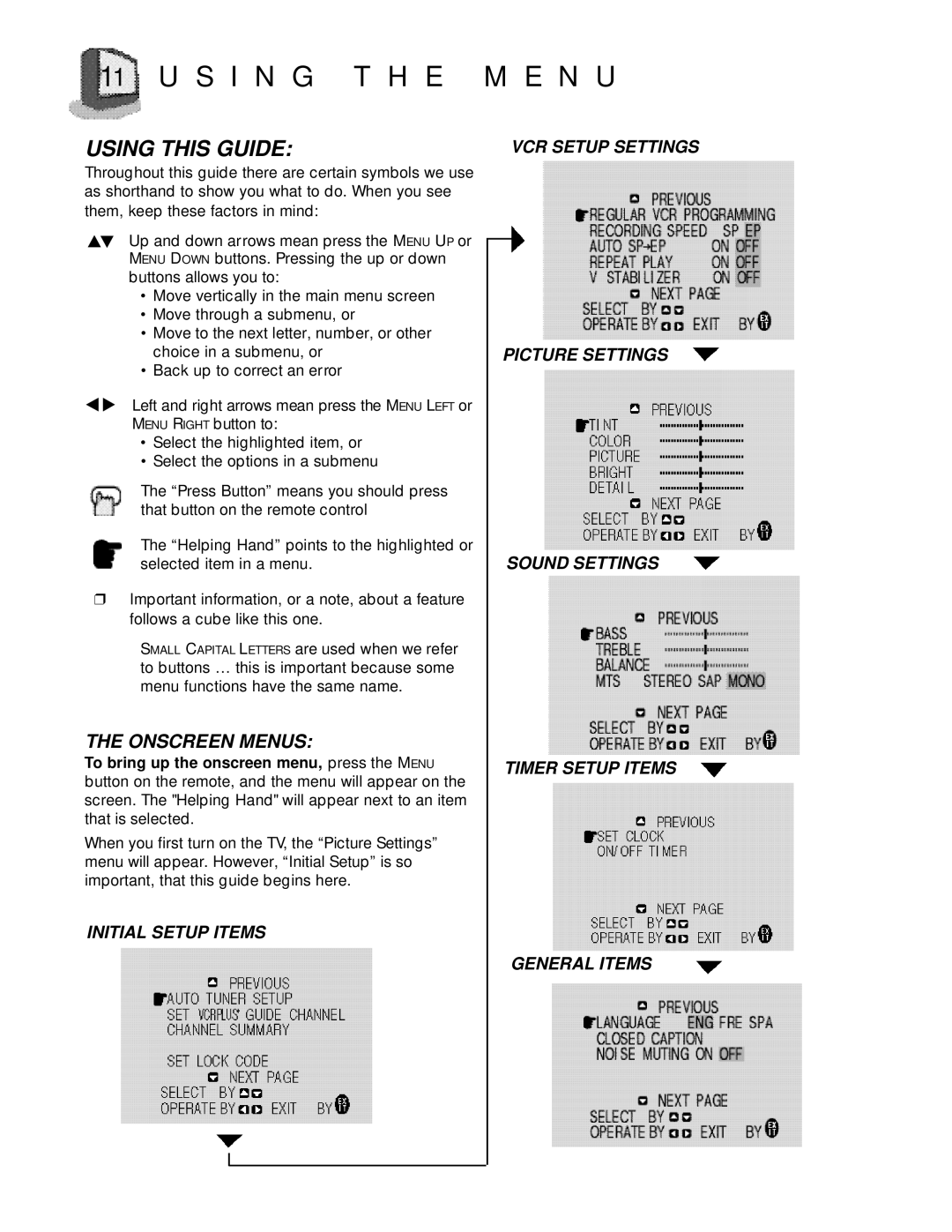 JVC TV 20240 manual S I N G T H E M E N U, Onscreen Menus 