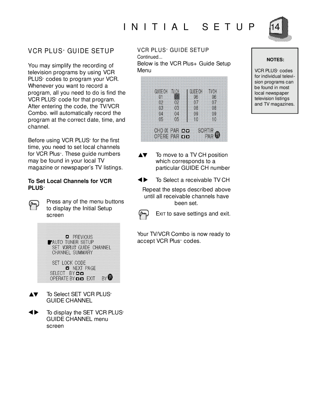 JVC TV 20240 manual VCR PLUS+ Guide Setup, To Set Local Channels for VCR PLUS+ 