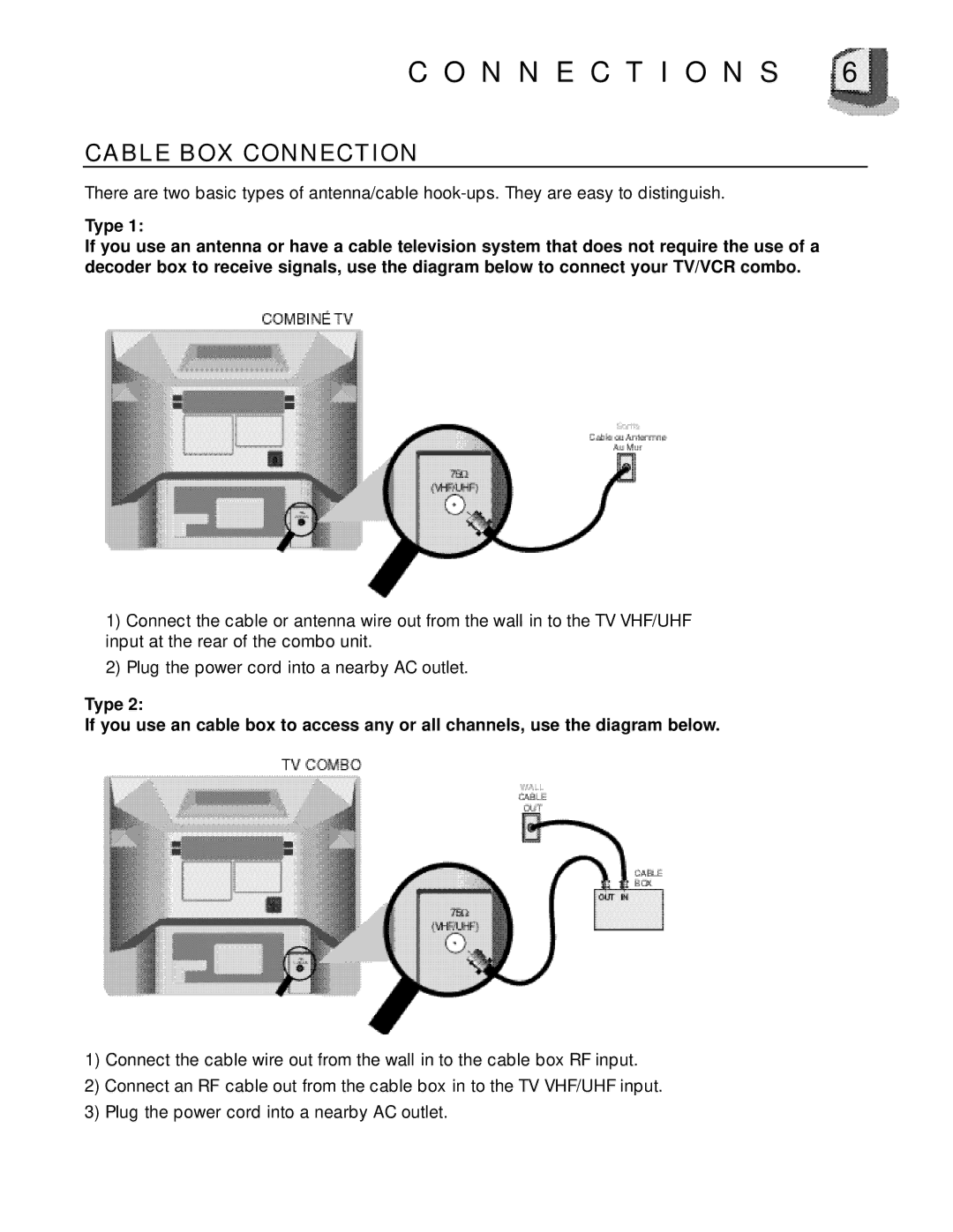 JVC TV 20240 manual N N E C T I O N S, Cable BOX Connection 