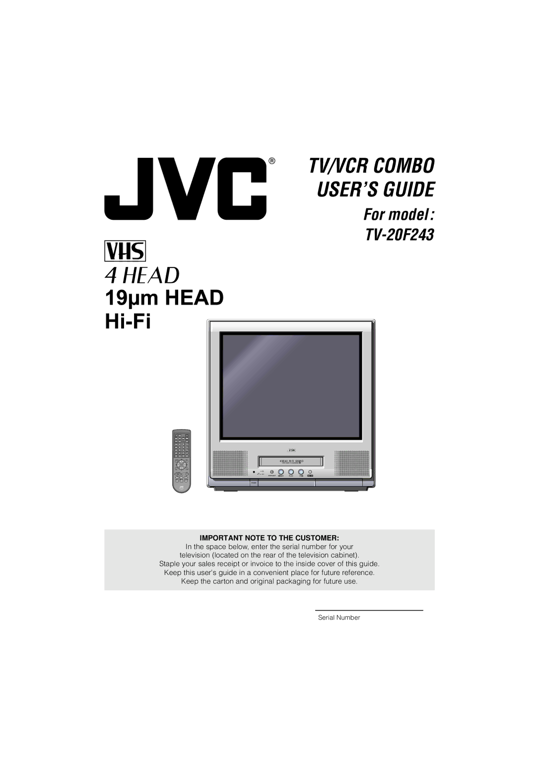 JVC TV-20F243 manual Important Note to the Customer, Serial Number 