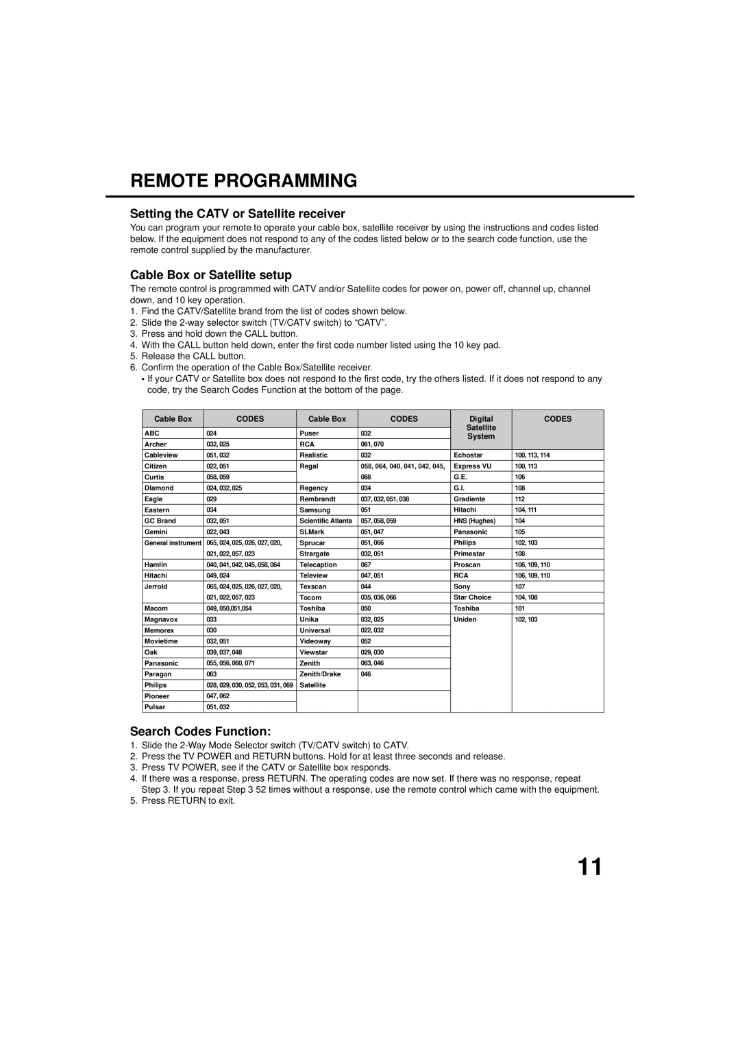 JVC TV-20F243 manual Remote Programming, Press Return to exit 