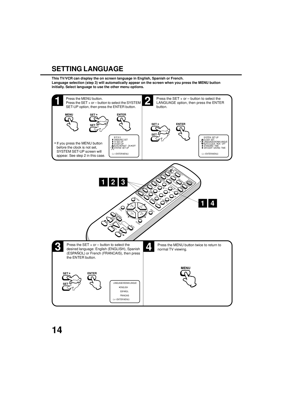 JVC TV-20F243 manual Setting Language 
