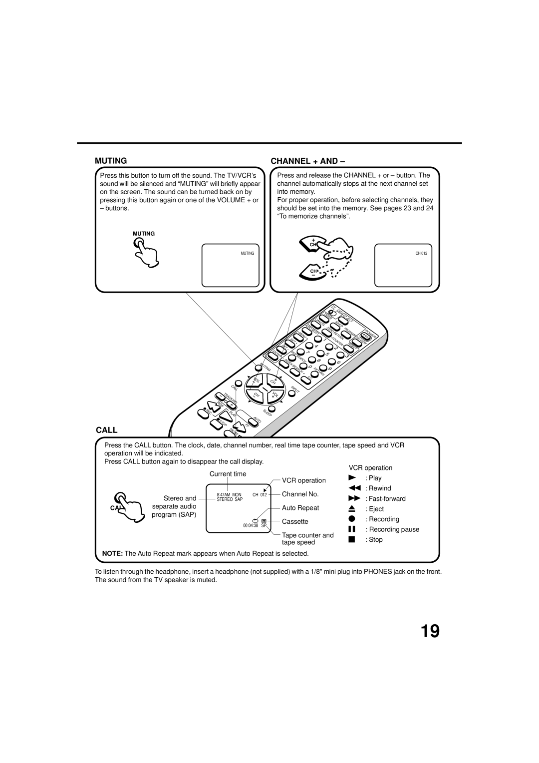 JVC TV-20F243 manual Muting, Call 