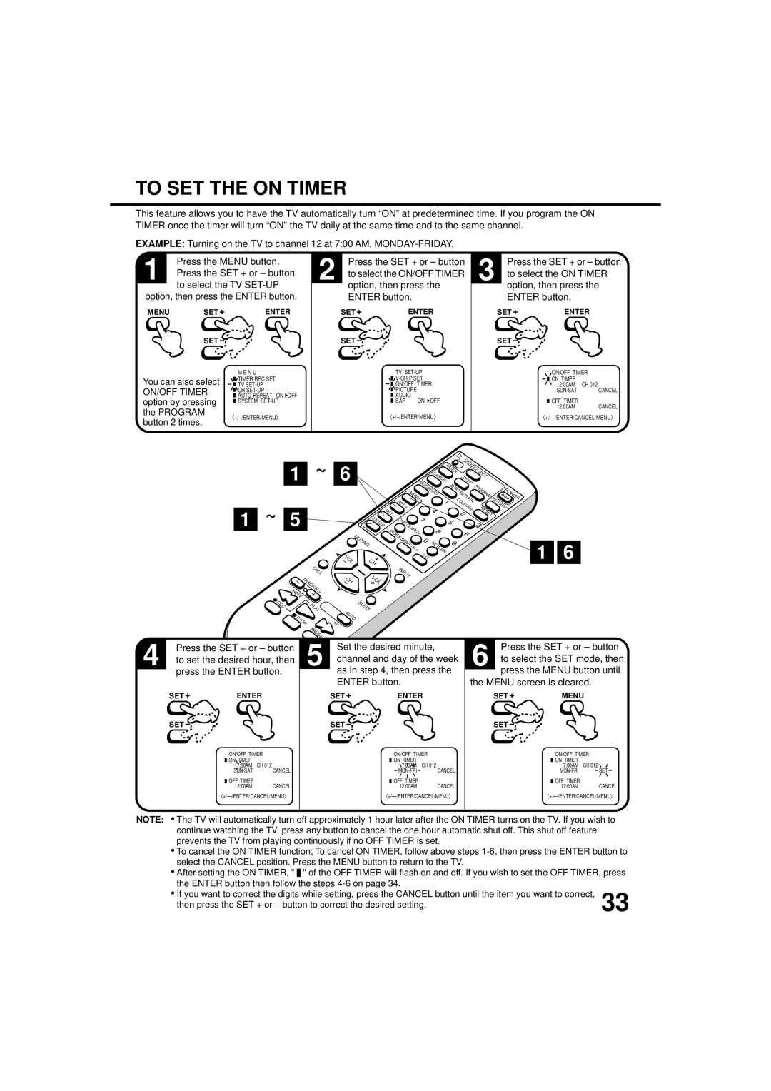 JVC TV-20F243 manual To SET the on Timer, Set the desired minute, As in , then press, Menu screen is cleared 