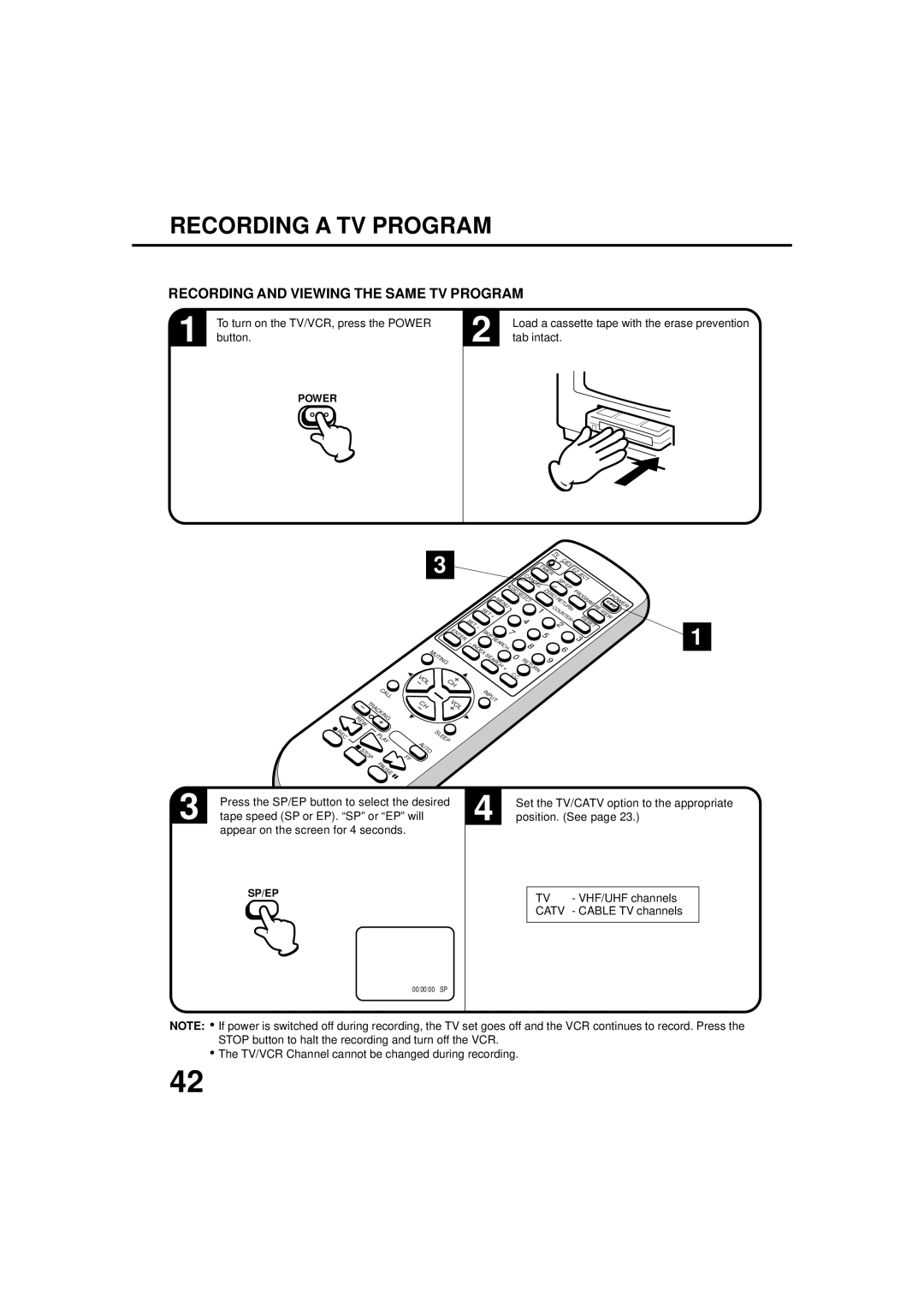 JVC TV-20F243 manual Recording a TV Program, Recording and Viewing the Same TV Program 